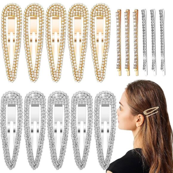 16Pcs Rhinestone Water Drop Crystal Snap Hair Clips for Girls Women main image 7